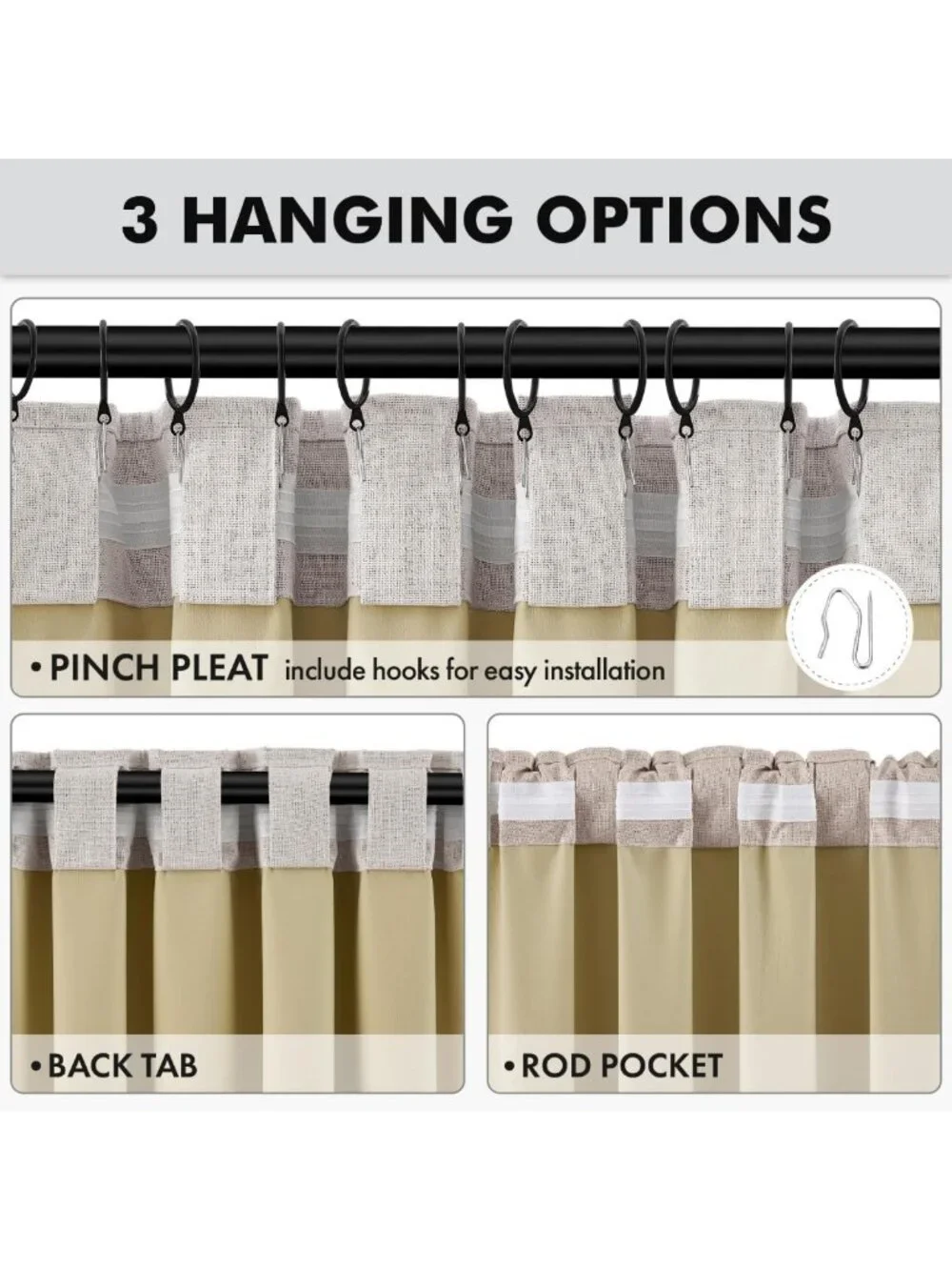 100% Blackout Linen Curtains - 42x84 Inch Ivory, Thermal Insulated Room